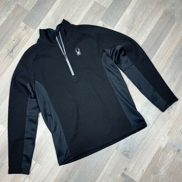 Spyder Outbound Quarter Zip Textured Fleece Pullover Jacket Black Large - Picture 7 of 13